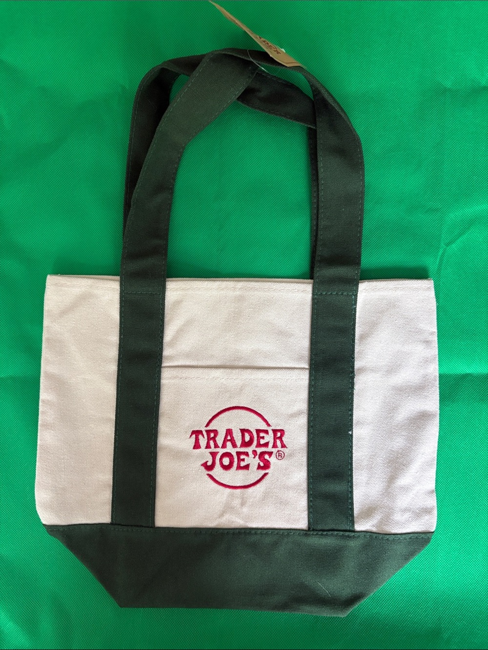 Trader Joe's Natural Canvas Tote with Dark Green Accents